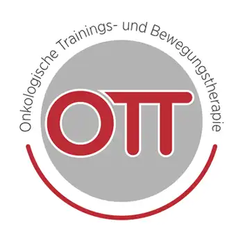 OTT-Logo Logo der Onkologischen Trainings- und Bewegungstherapie (OTT) mit rotem OTT-Text auf grauem Hintergrund.